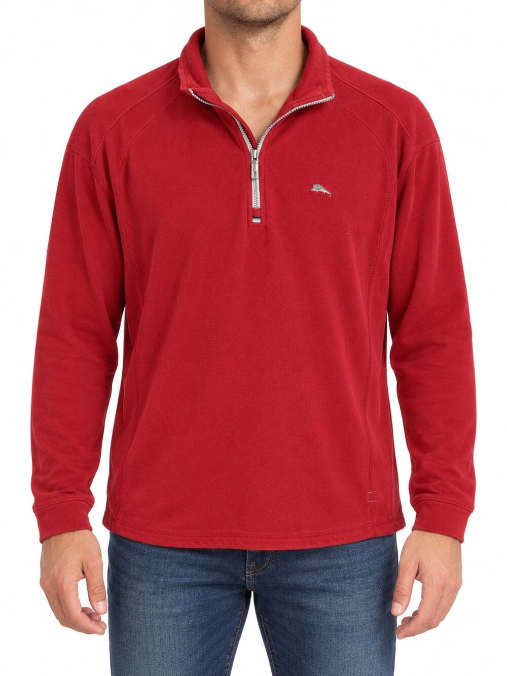 Tommy Bahama Men's Red 1/4 Zip Stretch Pullover Mock Neck Long Sleeve Large
